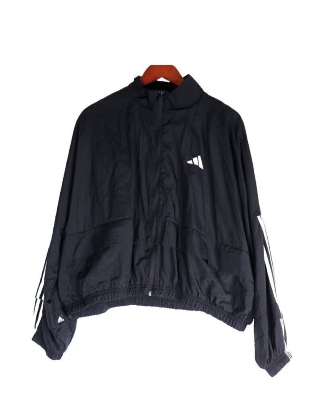 Addidas Black Windbreaker Jacket with White Stripe Detail
